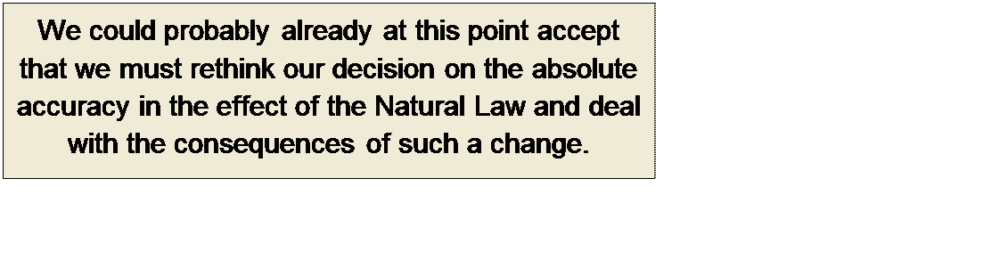 Πλαίσιο κειμένου: We could probably already at this point accept that we must rethink our decision on the absolute accuracy in the effect of the Natural Law and deal with the consequences of such a change.