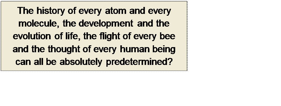 Πλαίσιο κειμένου: The history of every atom and every molecule, the development and the evolution of life, the flight of every bee and the thought of every human being can all be absolutely predetermined?

